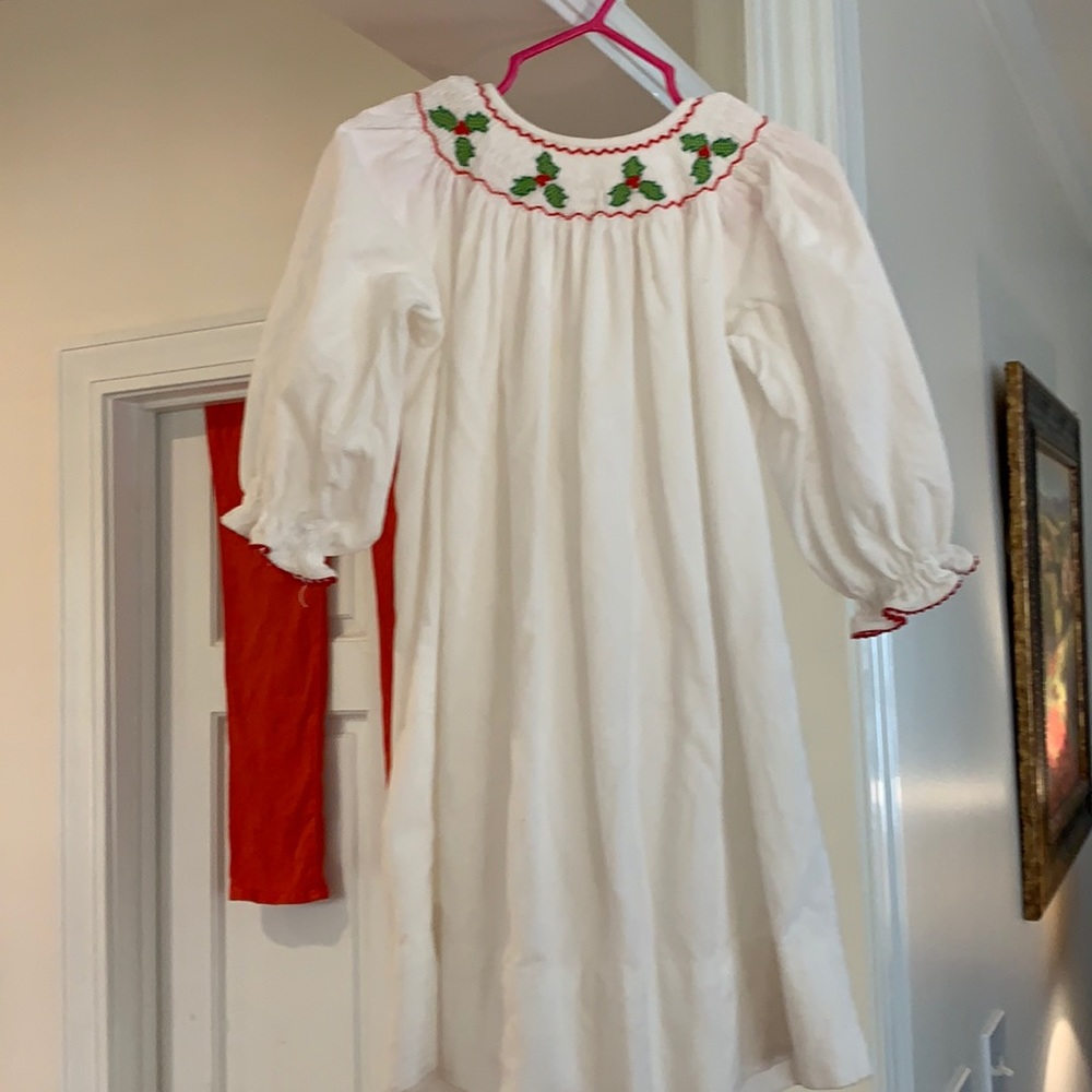 Cream corduroy smocked Christmas dress